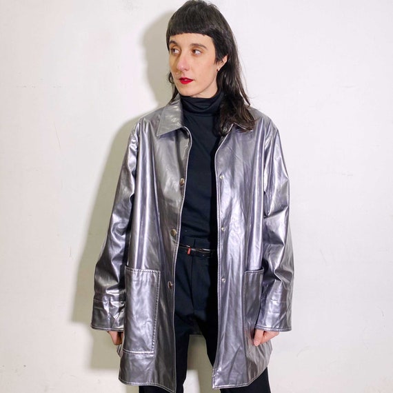 Vintage 90s PVC silver rain coat