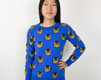 Jersey de peluche vintage de los 90 MOSCHINO jersey de lana azul