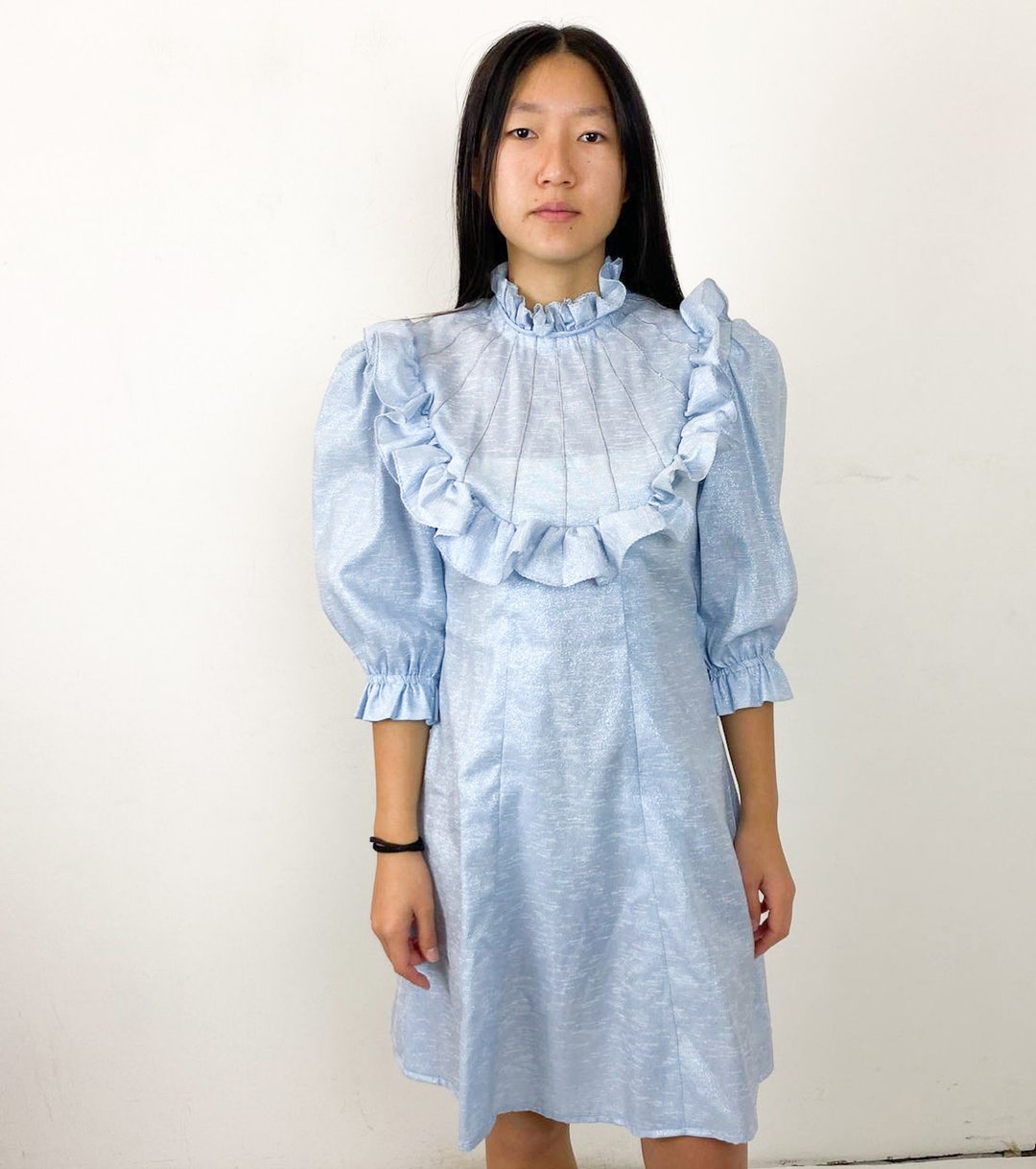 Vintage 70s Ruffle and Puffy Sleeved Mini Dress - Etsy