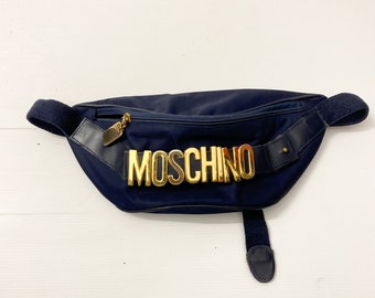 vintage 90s MOSCHINO logo bump bag taille moyenne en nylon bleu