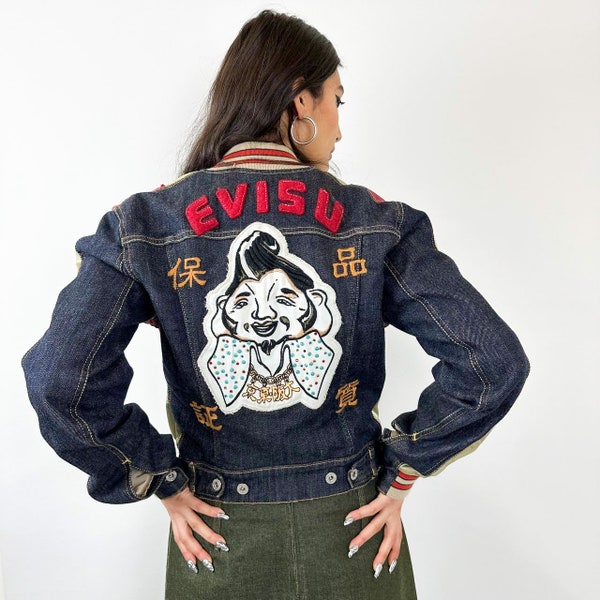 Vintage y2k EVISU hal bomber half denim jacket