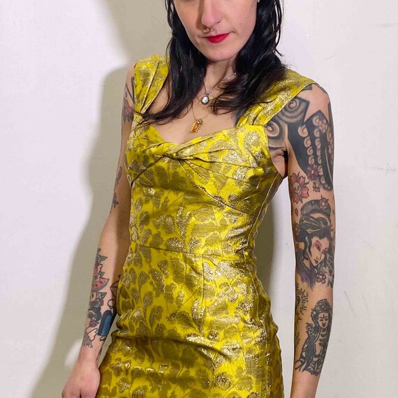 Prada sweetheart gold dress from 2019