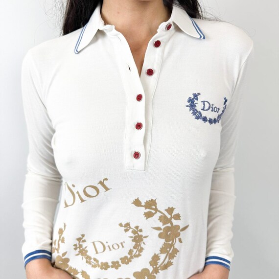 Vintage y2k polo CHRISTIAN DIOR white and blue co… - image 2