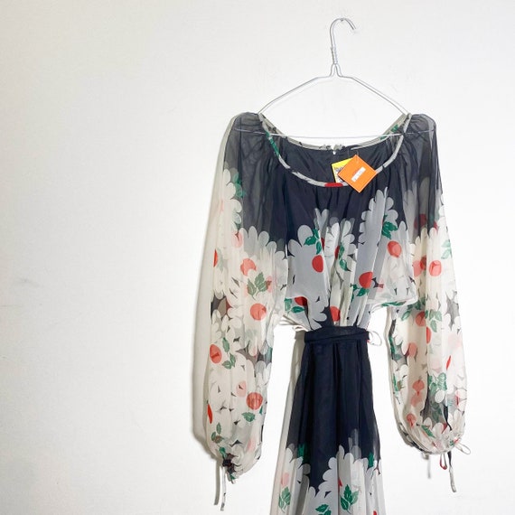 Vintage 90s puffy sleeved floral daisy black and … - image 6