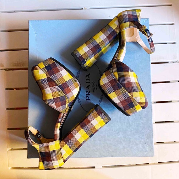 PRADA CHECK PLATFORM sandals