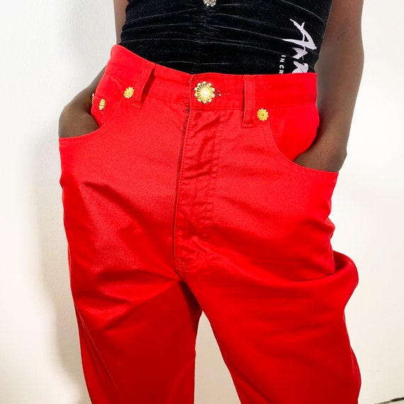 Vintage 90s MOSCHINO red high waisted pants - image 2