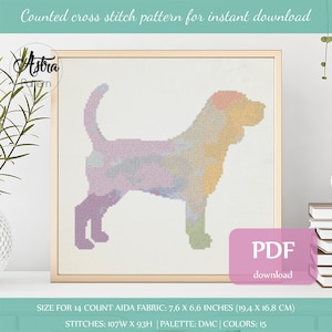 Beagle silhouette cross stitch pattern Digital format - PDF, Beagle Watercolor cross stitch pattern, Dog cross stitch #013