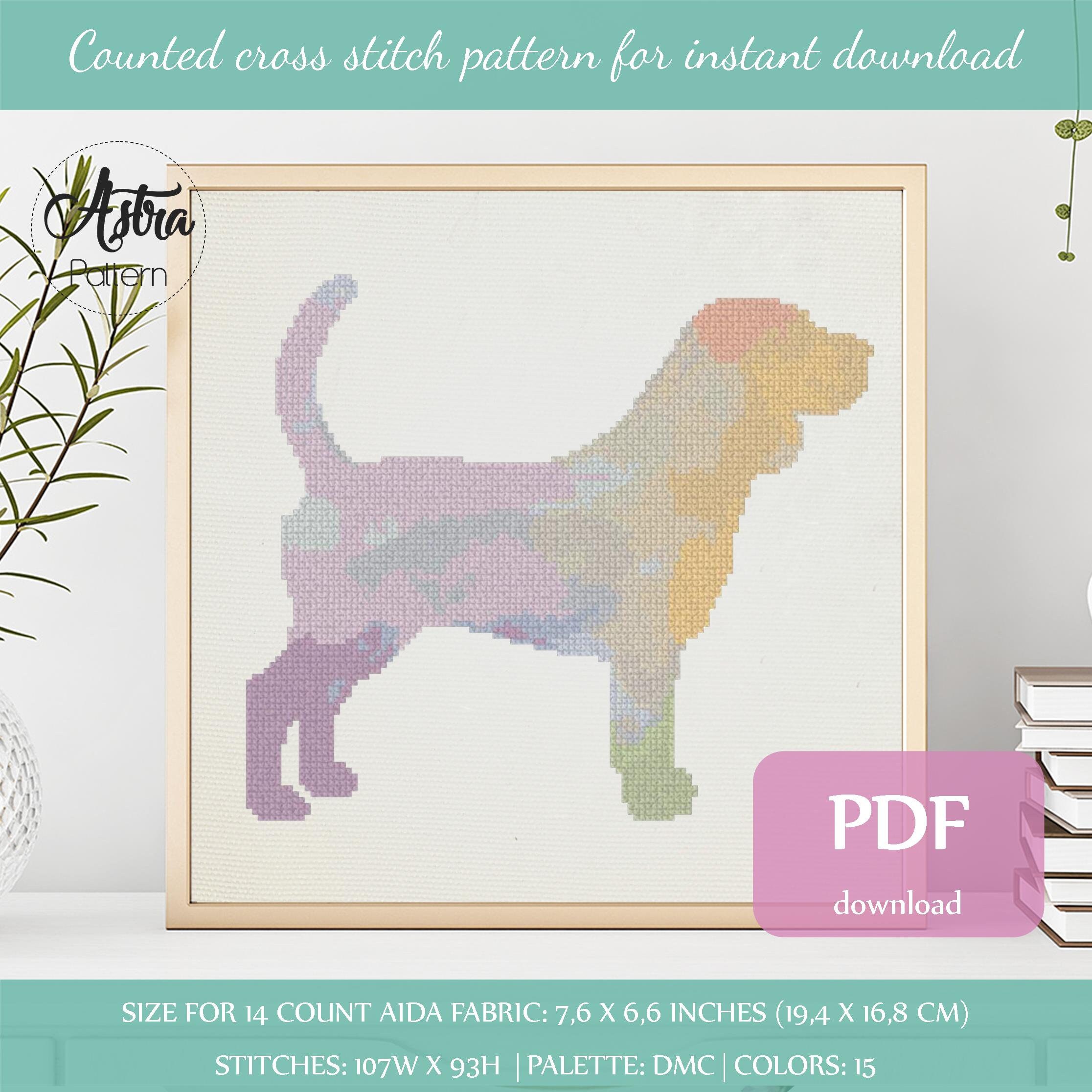 Beagle silhouette cross stitch pattern Digital format - PDF, Beagle Watercolor cross stitch pattern, Dog cross stitch #013