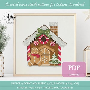 Patrón punto de cruz casa de jengibre PDF, patrón punto de cruz Navidad #030