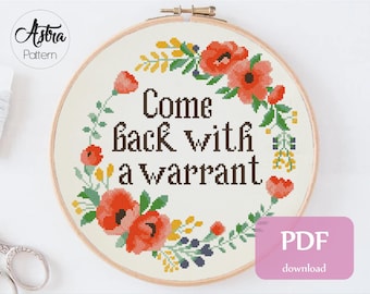 Kom terug met een kruissteekpatroon Digitaal formaat - PDF, Kruissteekpatroon met citaat, Kruissteekpatroon met bloemenkrans #167