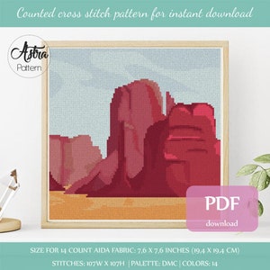 Gran Canyon cross stitch pattern PDF, Desert cross stitch pattern, Landscape cross stitch pattern, Nature cross stitch pattern #061
