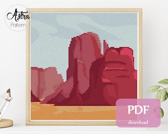 Gran Canyon kruissteekpatroon PDF, Woestijn kruissteekpatroon, Landschap kruissteekpatroon, Natuur kruissteekpatroon #061
