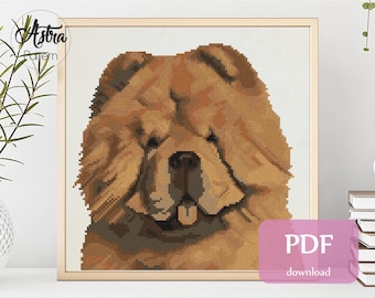 Chow Chow cross stitch pattern Digital format - PDF, Dog portrait cross stitch pattern, Pet cross stitch pattern #344
