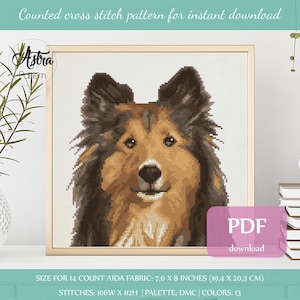 Patrón punto de cruz Shetland Sheepdog Formato digital - PDF, Patrón punto de cruz Sheltie, Patrón punto de cruz perro #126