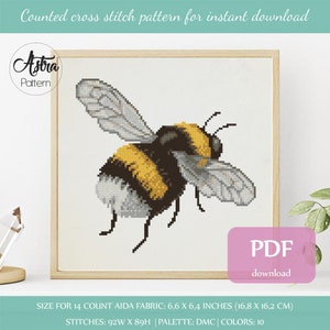 Bumblebee cross stitch pattern PDF, Insect cross stitch pattern, Bee cross stitch pattern, Nature cross stitch, Animal cross stitch #059