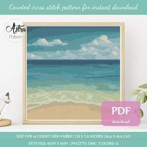 Beach cross stitch pattern PDF, Coast cross stitch pattern, Waves cross stitch pattern, Sea cross stitch pattern #100