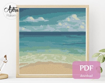 Beach cross stitch pattern PDF, Coast cross stitch pattern, Waves cross stitch pattern, Sea cross stitch pattern #100