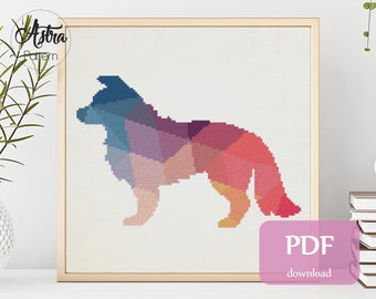 Border Collie silhouet kruissteekpatroon Digitaal formaat - PDF, Border Collie modern kruissteekpatroon, Hond Kruissteekpatroon #017
