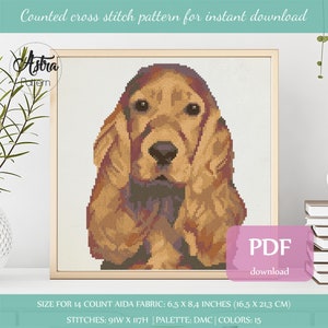 Cocker Spaniel cross stitch pattern Digital format - PDF, Dog Cross stitch pattern, Pet cross stitch pattern, Counted cross stitch #049