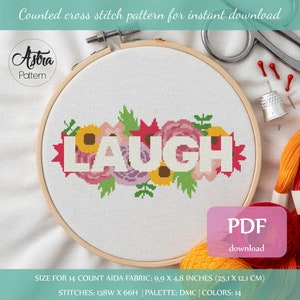 Laugh cross stitch pattern PDF, Quote cross stitch pattern, Inspirational cross stitch pattern #192
