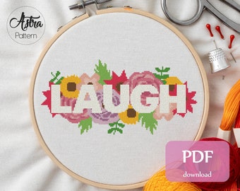 Patrón punto de cruz risa PDF, Patrón punto de cruz cita, Patrón punto de cruz inspirador #192