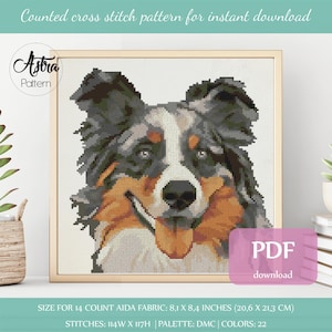 Australischer Schäferhund-Kreuzstichmuster Digitales Format - PDF, Hund-Kreuzstichmuster, Aussie-Hund-Kreuzstichmuster #041