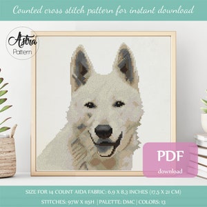 White german shepherd cross stitch pattern Digital format - PDF, Swiss shepherd cross stitch pattern, Dog cross stitch pattern #175
