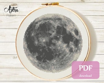 Moon cross stitch pattern PDF, Space cross stitch pattern, Sky cross stitch pattern, Planet cross stitch pattern #074