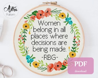 Ruth Bader Ginsburg quote cross stitch pattern Digital format - PDF, RBG cross stitch pattern, Feminist cross stitch, Notorious RBG #141