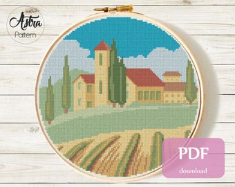 Italy cross stitch pattern PDF, Tuscany cross stitch pattern, Hoop art embroidery, City cross stitch pattern, Travel cross stitch #113
