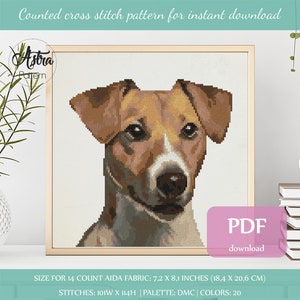 Jack russell cross stitch pattern Digital format - PDF, Jack russell terrier portrait cross stitch pattern, Dog Cross stitch pattern #055