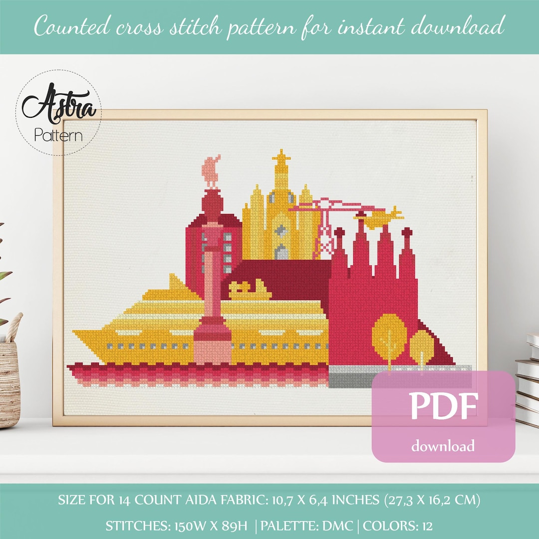Barcelona Cross Stitch Pattern PDF, Spain Cross Stitch Pattern, City ...