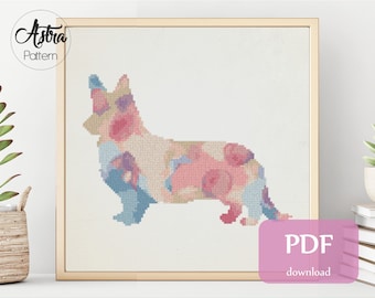 Welsh Corgi Pembroke silhouette cross stitch pattern Digital format - PDF, Welsh Corgi Pembroke modern cross stitch pattern #021
