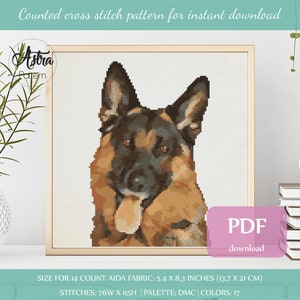German Shepherd cross stitch pattern Digital format - PDF, German Sheperd portrait cross stitch pattern, Dog Cross stitch pattern #024