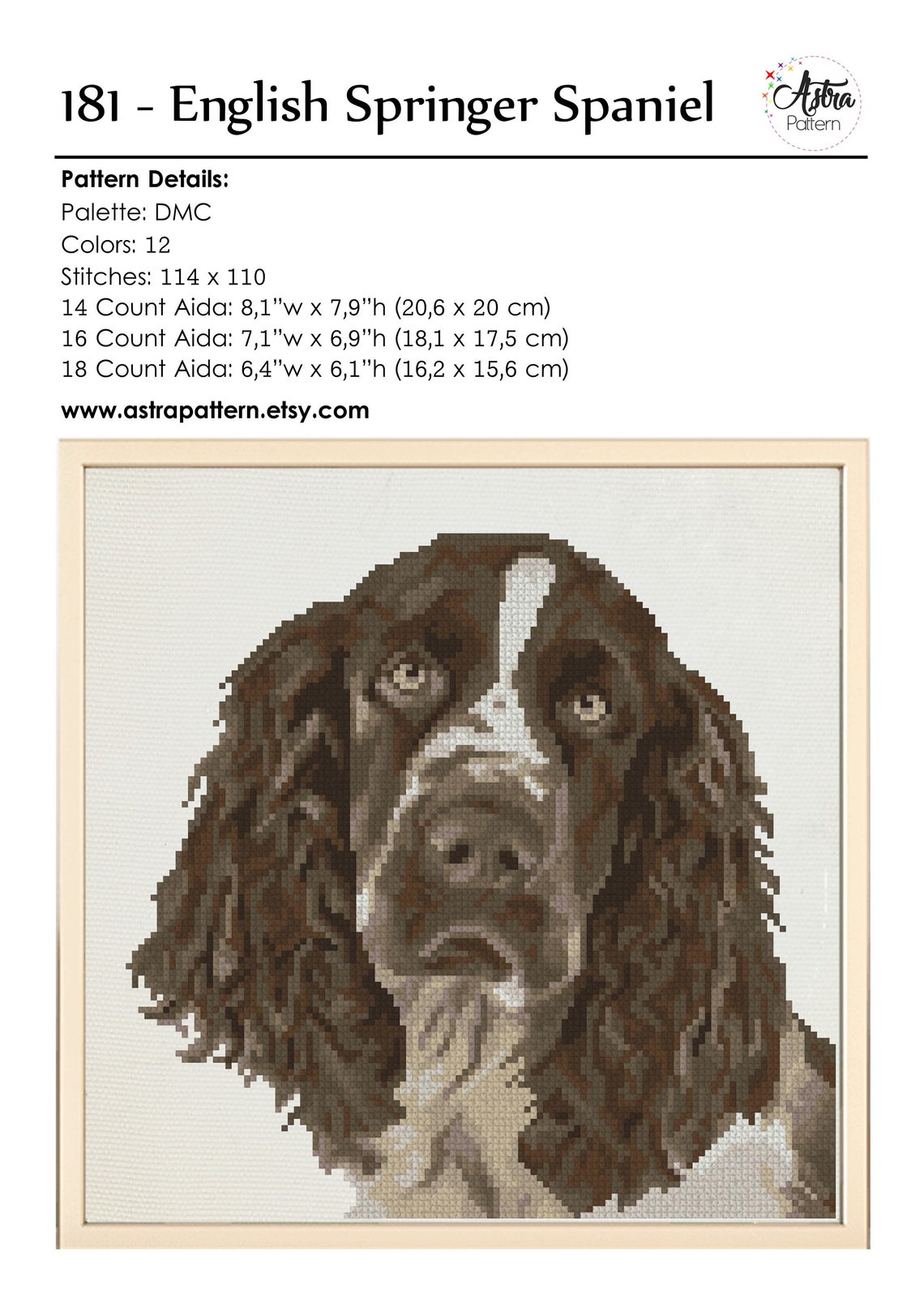 Springer Spaniel Pattern English Springer Spaniel Cross Stitch Pattern Digital Format - PDF, Dog ...