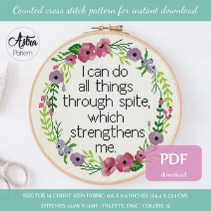 I can do all things through spite which strengthens me cross stitch pattern Digital format - PDF, Funny cross stitch pattern #169