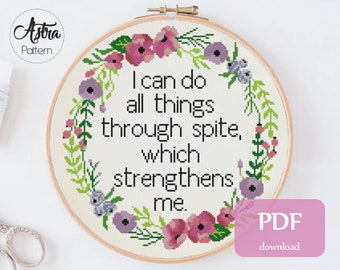 I can do all things through spite which strengthens me cross stitch pattern Digital format - PDF, Funny cross stitch pattern #169