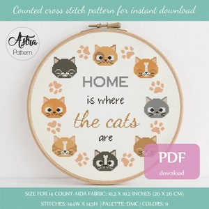 Home is where the cats are cross stitch pattern Digital format - PDF, Pet cross stitch pattern, Cat cross stitch pattern #071