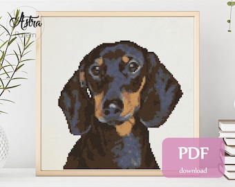 Dachshund cross stitch pattern Digital format - PDF, Dachshund portrait cross stitch pattern, Dog Cross stitch pattern #018