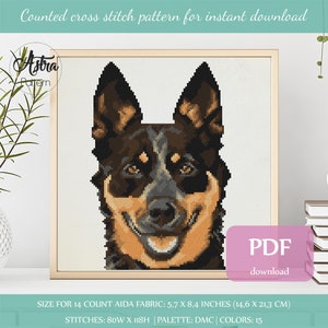Australian cattle dog cross stitch pattern Digital format - PDF, Blue heeler cross stitch pattern, Dog cross stitch pattern #234