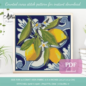 Lemon cross stitch pattern Digital format - PDF, Kitchen cross stitch pattern, Tile cross stitch pattern, Italy cross stitch pattern #068