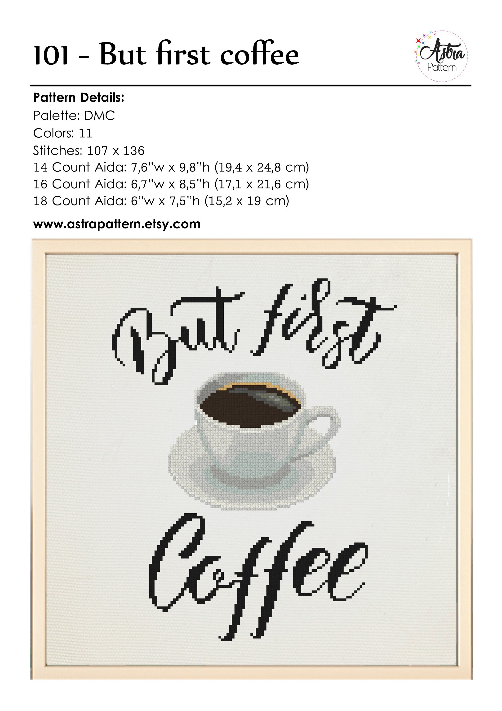 But First Coffee Cross Stitch Pattern Digital Format - PDF, Kitchen ...