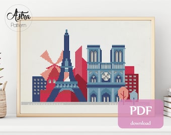 Paris cross stitch pattern PDF, France cross stitch pattern, City cross stitch pattern, Europe cross stitch pattern #146