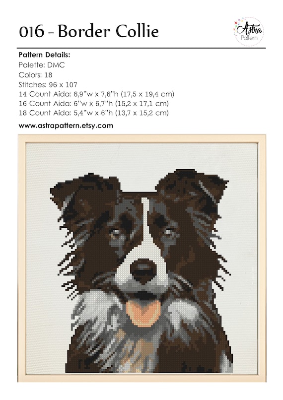 Kit Point De Croix Riolis Border Collie - Motif Comptage, Aida 14ct - Neuf Complet