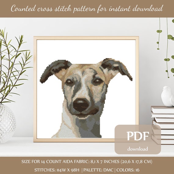 Whippet Cross Stitch Pattern Digital Format Pdf Greyhound Etsy