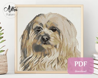 Maltese dog cross stitch pattern Digital format - PDF, Dog portrait cross stitch pattern, White dog cross stitch pattern #359