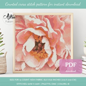 Peony kruissteekpatroon Digitaal formaat - PDF, Bloem kruissteekpatroon, Bloemen kruissteekpatroon, Natuur kruissteekpatroon #043