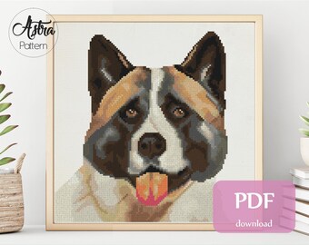 American Akita cross stitch pattern Digital format - PDF, Dog breed cross stitch pattern, Pet portrait cross stitch pattern #250