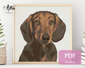 Brown Dachshund cross stitch pattern Digital format - PDF, Dachshund portrait cross stitch pattern, Dog Cross stitch pattern #361