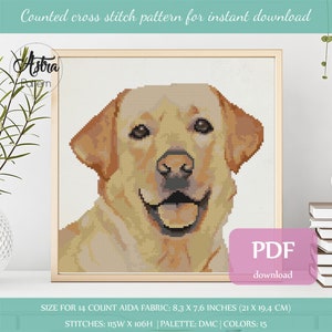 Labrador dog cross stitch pattern Digital format - PDF, Labrador portrait cross stitch pattern, Modern Cross stitch #011